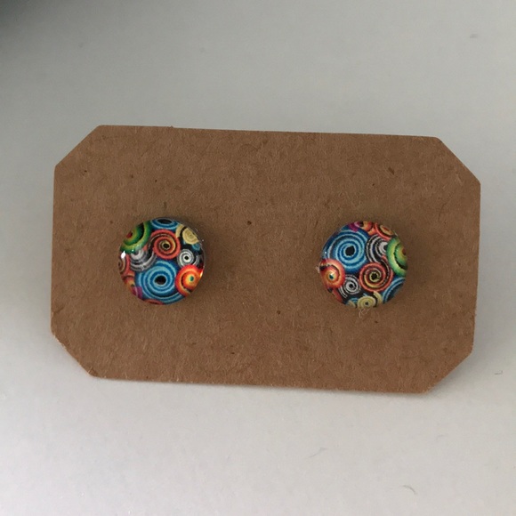 NEW Colorful swirls Glass earring studs - Picture 2 of 2